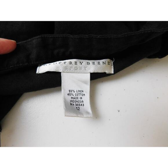 Geoffrey Beene Sport Shirt 12 Large Black Button Down V-Neck Sleeveless Linen - Picture 5 of 6